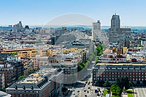 Panoramic view from a drone view of the city of Madrid in the area of Moncloa and Plaza Spain. photo