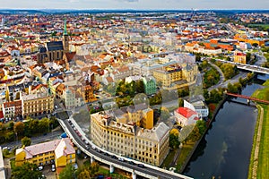 Panoramic view from the drone on the city Plzen.