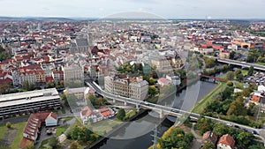 Panoramic view from the drone on the city Plzen. Czech Republic