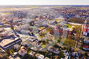 Panoramic view from the drone on the city Sroda Wielkopolska.