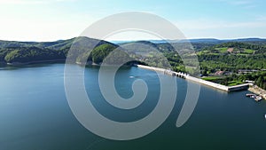 Panoramic view from the drone on the Solina Lake in Polish Bieszczady Mountains,