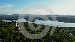 Panoramic view from the drone on the Solina Lake in Polish Bieszczady Mountains,