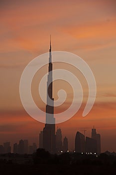 Panoramic view of Dubai Downtown with Burj Khalifa