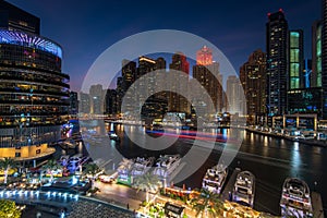 Panoramic view of Dubai Marina at night