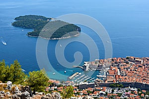 Panoramic view Dubrovnik and  the island  of Lokrum