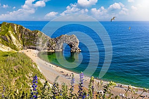 Panoramic view of the Durdle Door beach at Dorset