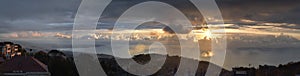 Panoramic view at dusk of lebanese shore with beirut in a far end photo