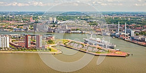 Panoramic view of The Dutch river Maas in Rotterdam