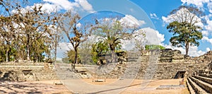 Panoramic view at the Eastern Court of Copan Archaeology site in Honduras