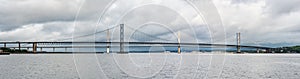 Panoramic view of Edinburgh bridges crossing the Firth of Forth, Scotland, UK.