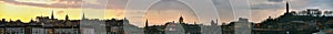 Panoramic view of Edinburgh, Scotland, at sunset