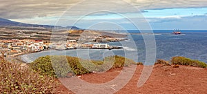 Panoramic view of El Medano, Tenerife, Spain from Montana Roja wiewpoint