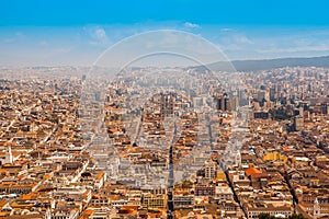 Panoramic view from El Panecillo on the historical centre of Quito, Ecuador