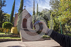 Panoramic view of the Emperor Maximilian Memorial Chapel located on the Hill of Bells (Cerro de Las Campanas) in Santiago de Quer photo