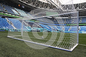 Panoramic view of empty stadium, where football team plays.