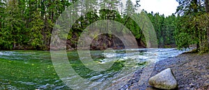 Panoramic view of the Englishman River Falls in Vancouver Island