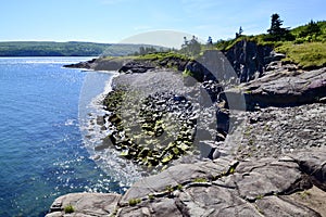 Panoramic view of eroded cliff along Bay of Fundy at Point Prim