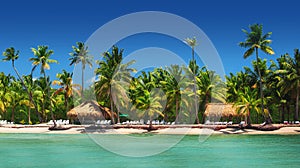 Panoramic view of Exotic Palm trees on the tropical beach