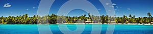 Panoramic view of Exotic Palm trees on the tropical beach photo