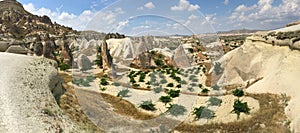 Panoramic view of the Fairy Chimneys in GÃ¶reme National Park. Cappadocia, Central Anatolia, Turkey.