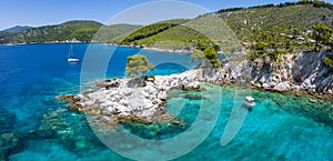 Panoramic view of the famous Amarantos Cape, Skopelos island