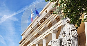 Panoramic view of the famous court of appeal with statue in Aix