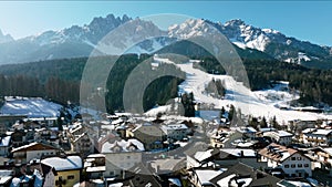 Panoramic view of famous Hallstatt lakeside town