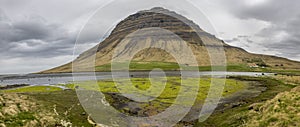 Panoramic view of famous Kirkjufell mountain in Iceland