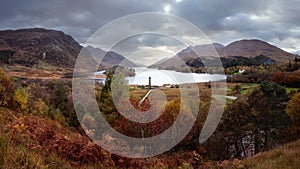 Panoramic view with famous lake Loch Shiel with Glenfinnan monument