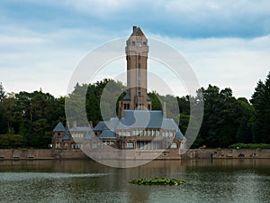 Panoramic view of the famous monumental hunting castle Jachthuis Sint-Hubertus in national park De Hoge Veluwe