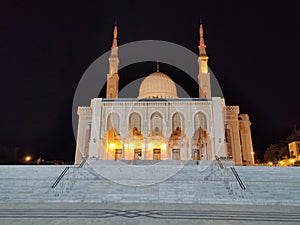 Panoramic view of a famous Mosque at night in Constantine. Algeria