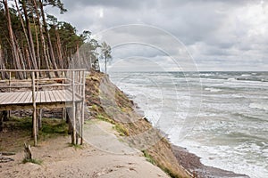 Panoramic view of famous tourist attraction dutchman`s cap in Lithuania`s seaside regional park near Karkle, Lithuania