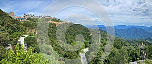 Panoramic view at famous tourist attraction - European city at the top of the Ba Na Hills, Da Nang, Vietnam