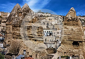 Panoramic view on famous tourist center Goreme, Cappadocia, Turk