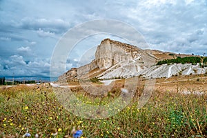 Panoramic view of the famous White rock in Crimea, beautiful landscape for postcards.