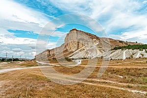 Panoramic view of the famous White rock in Crimea, beautiful landscape for postcards.