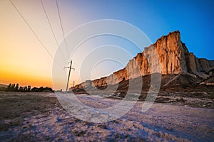 Panoramic view of the famous White rock in Crimea in sunset, beautiful landscape for postcards