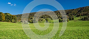 A Panoramic View of a Farm at the Base of Sinking Creek Mountain