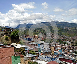 Panoramic view of the favela comune thirteen in medellin