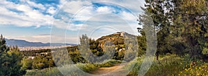 Panoramic view of the Filothei Hill and grove at Galatsi Municipality, Athens, Greece