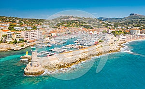 Panoramic view of the fishing village of Cassis near Marseille, Provence, South France, Europe, Mediterranean sea