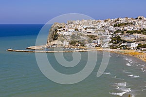 Panoramic view of the fishing village of Peschici, province of Foggia, Puglia, Italy