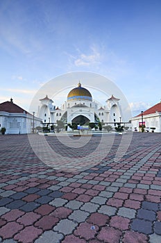 Panoramic view of floating public mosque during awesome sunset