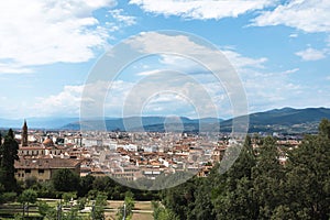 Panoramic view of Florence city from the terrace in the Pitti Palace