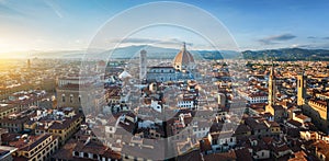 Panoramic view of Florence sunset city skyline with