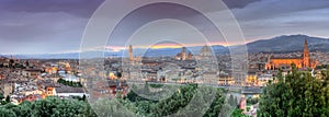 Panoramic view of Florence at sunset from Piazzale Michelangelo, Italy