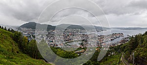 Panoramic view from FlÃ¸yen Mountain on Bergen city center