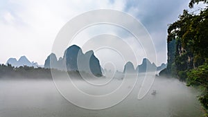 panoramic view of fog over river near Xingping
