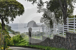 Panoramic view on the fort duvernette rock Saint Vincent and the Grenadines