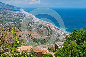 Panoramic view from Forza d`AgrÃ². Province of Messina, Sicily, southern Italy.
